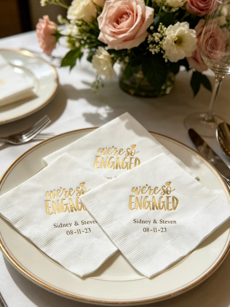 Set of 50 Personalized Printed She Said Yes Napkins Multi Size Disposable Paper Towels Custom Engagement Bridal Shower Table