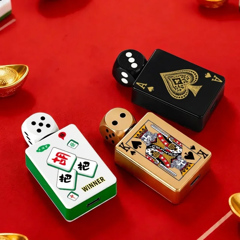 Creative New Trend Rotating Dice Playing Card USB Charging Lighter Decompression Toy Trendy Toy Gift Flameless Lighter