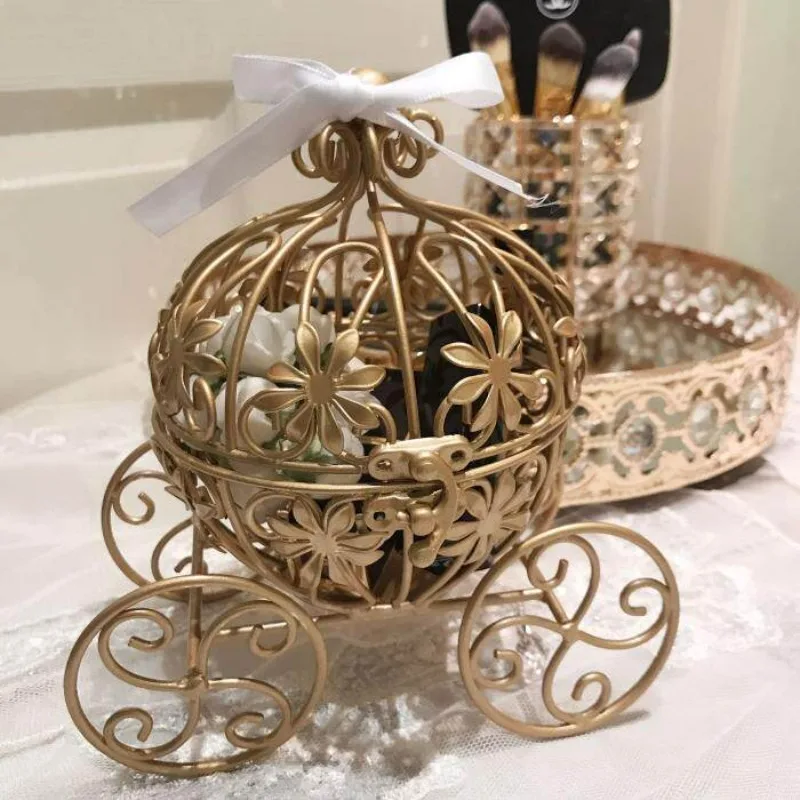 

Home Living Room Candlestick Creative Decoration European Gold Wrought Iron Hollow Pumpkin Car Storage Ornament Candle Holders