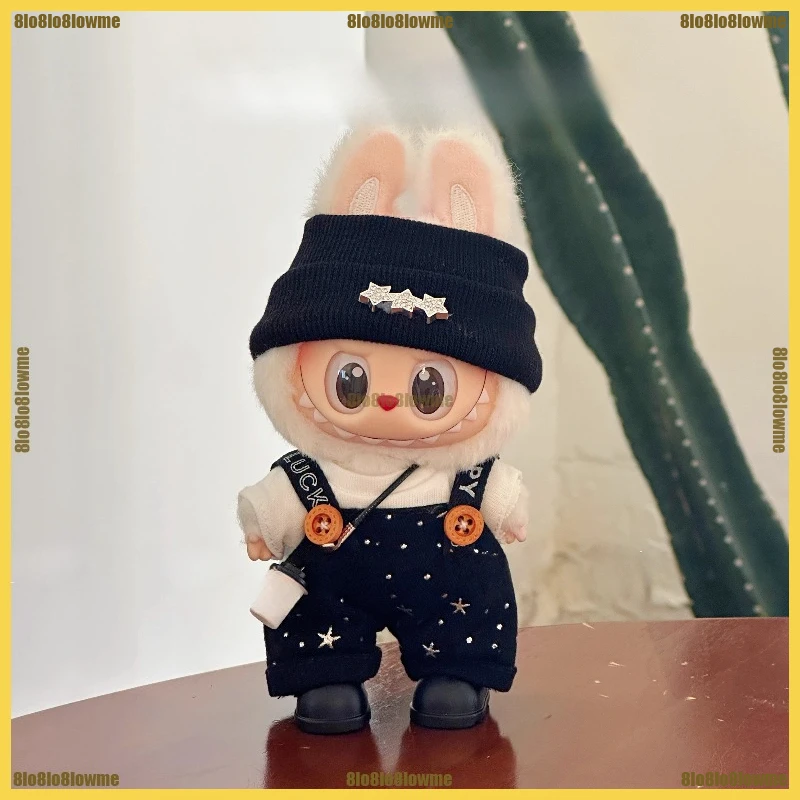 

Милая одежда Labubu, вязаная шапка со звездой из мультфильма, комплект брюк с поясом и звездным небом, мини-плюшевая кукла, одежда, модные аксессуары для кукол