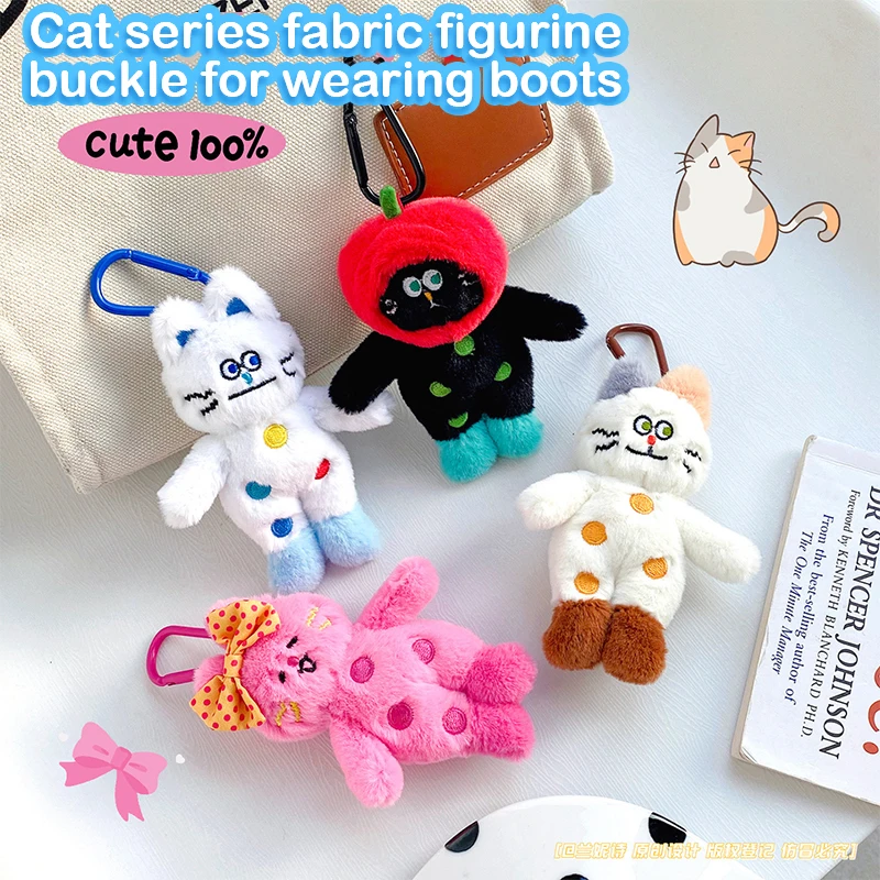 Bow Polka Dot Cat Plush Toy Cartoon Speechless Cat Pendant Soft Stuffed Doll Keychain Car Key Ring Backpack Bag Decor