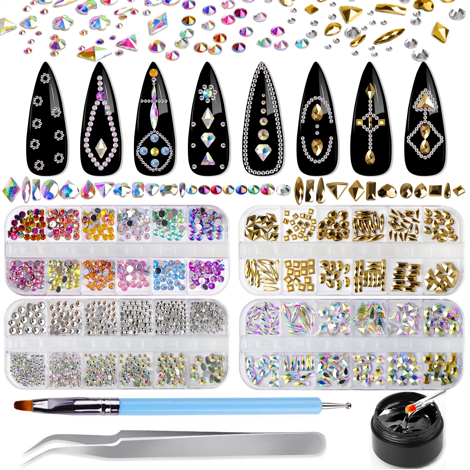 Biutee 3D Nail Art Rhinestones Shaped Drill Rhinestones Multi Color Nail Decorations MixedSize Crystal Gems DIY NailsAccessories