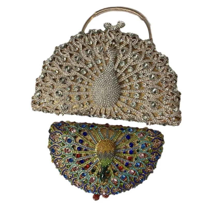 Large Peacock Diamond Dinner Bag Luxury Diamond Clutch Bag European and American Banquet Handheld Messenger Girl