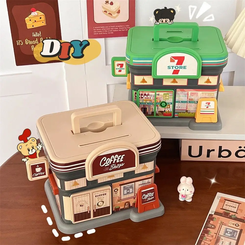 Creative Store Shaped Money Box Plastic Portable Piggy Bank Security Key Lock Safe Savings Jar Students