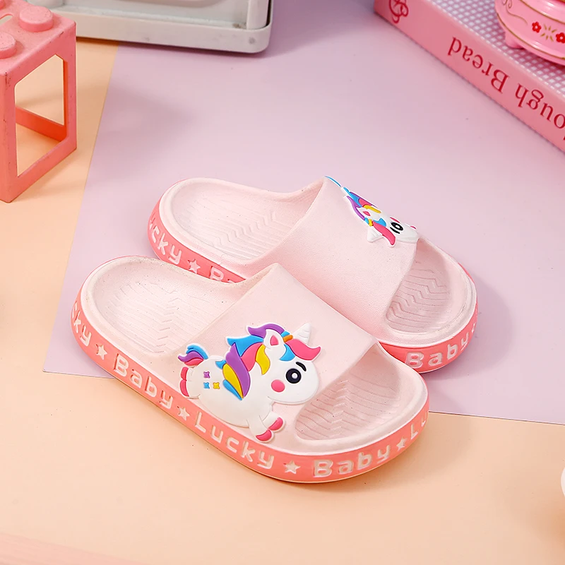 PEYOUR Trendy Cute Cartoon Unicorn Open Toe Slippers For Girls, Breathable Lightweight Wear-resistant Slippers For Indoor Home B