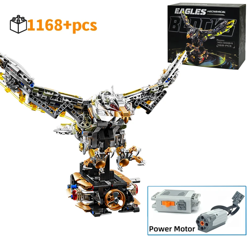 

FUNXINEE 1168 шт. механические блоки в виде орла серии птиц со световым модулем питания бионический движение креативный настольный орнамент MOC подарок