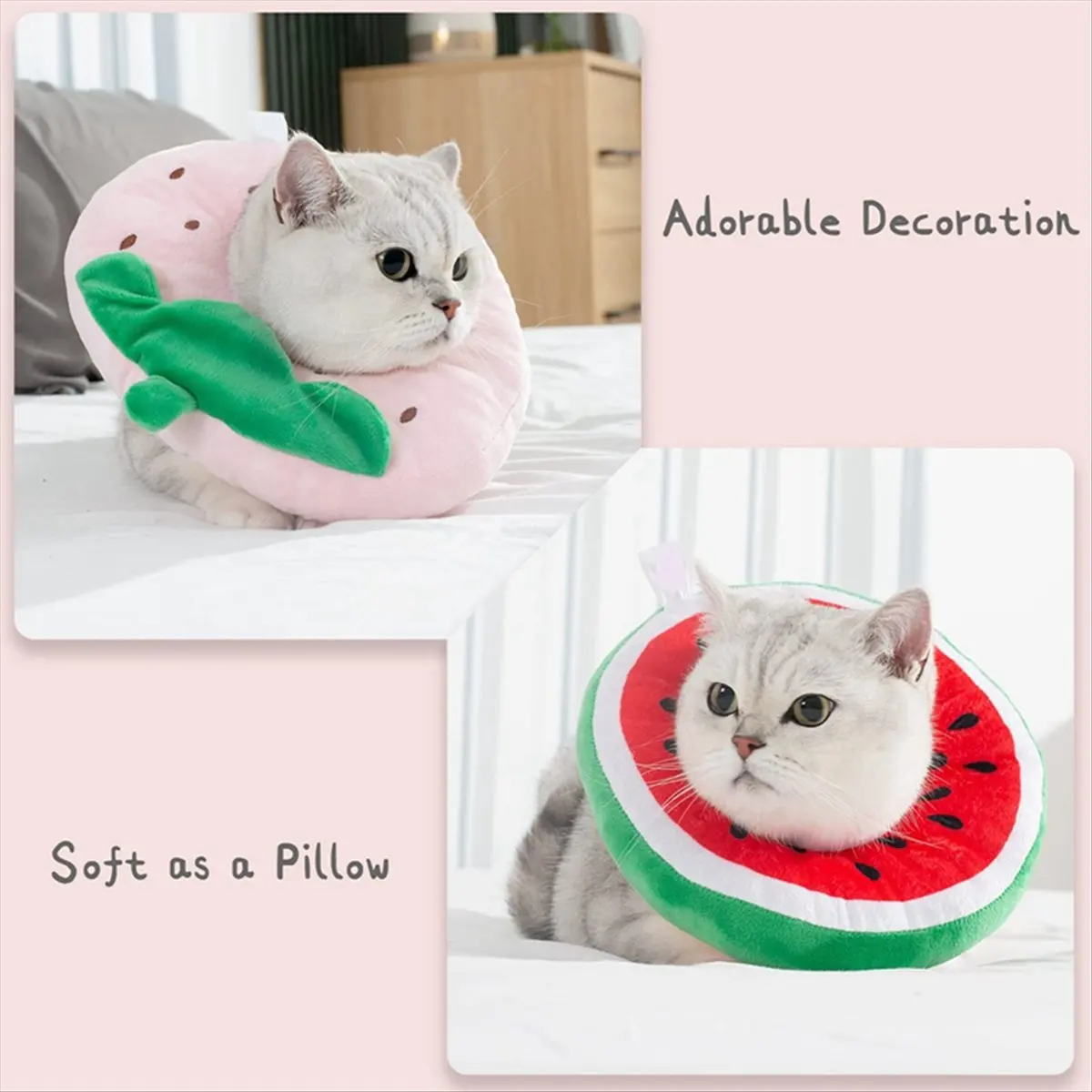 ABPP Adjustable Cat Cone Collar Soft, Cute Cats Recovery Collar, Cats Cones After Surgery for Kittens Watermelon Small