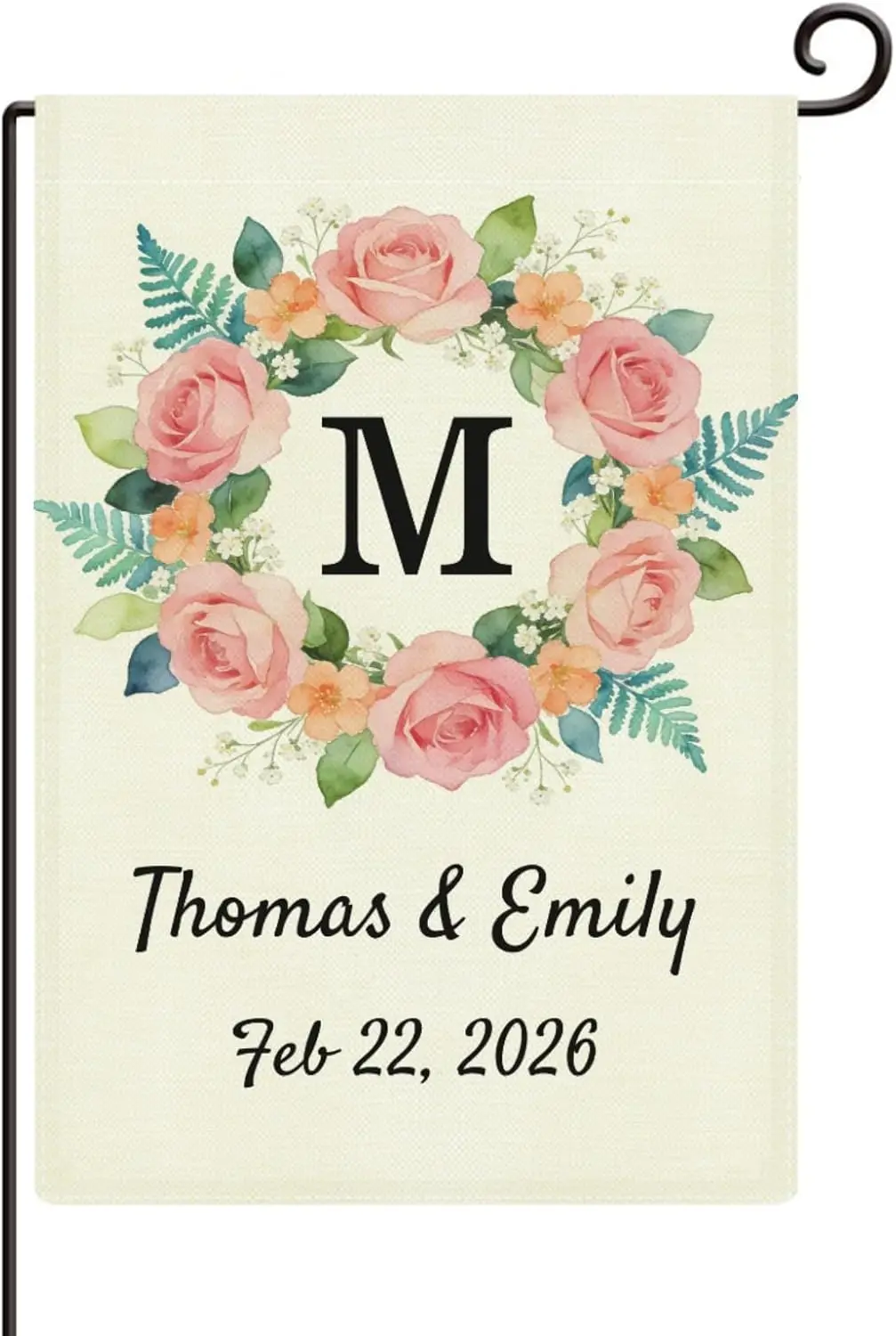 Custom Monogram Initial Letters Garden Flag with Couple Names, Personalized A-Z Garden Flag for Outside Decorations, 12.6x18 AAS