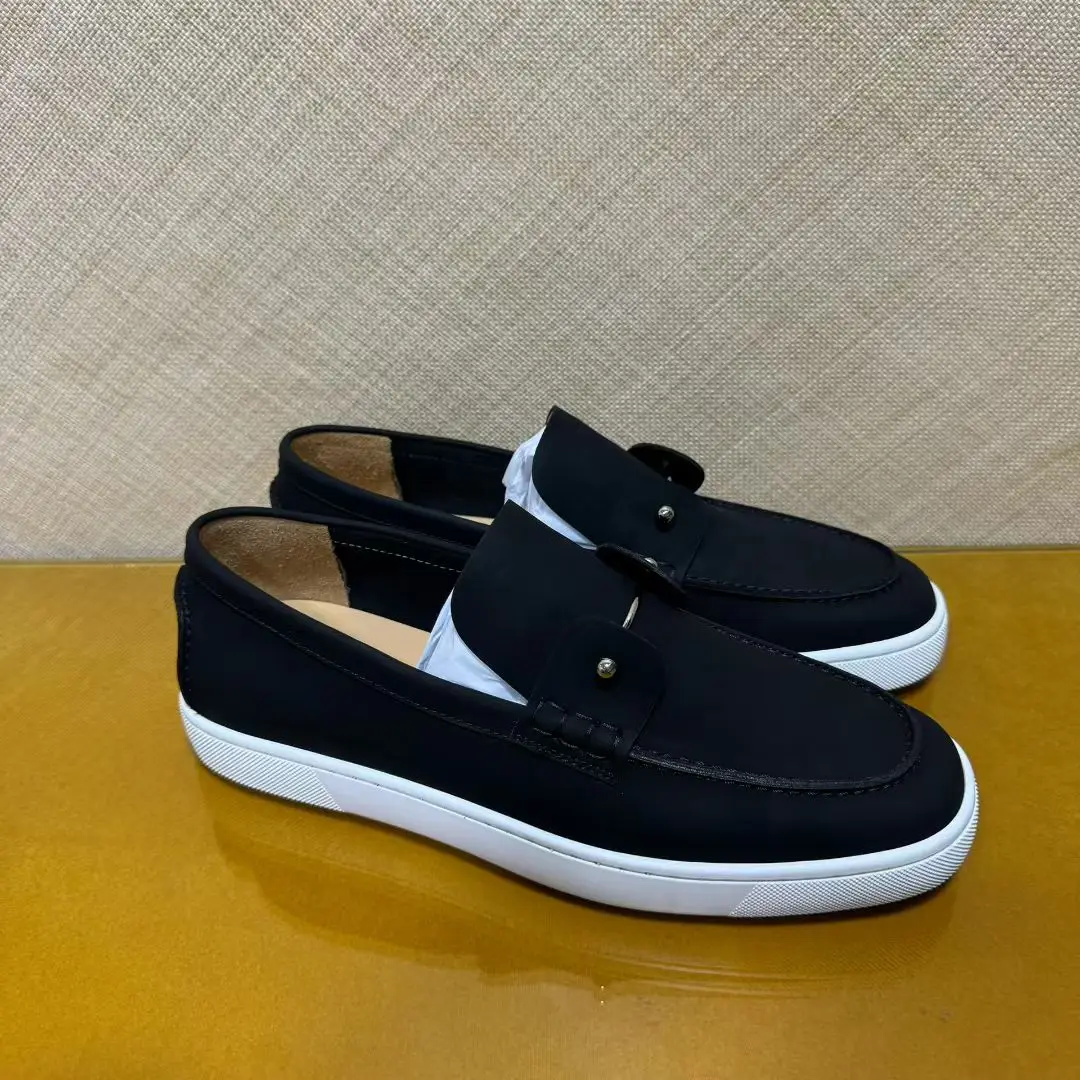 Luxury New Men‘s Black Suede Loafers Leather Shoes Slip On Red Bottom Shoes For Men shoes Streetwear Fashion Casual Footweare