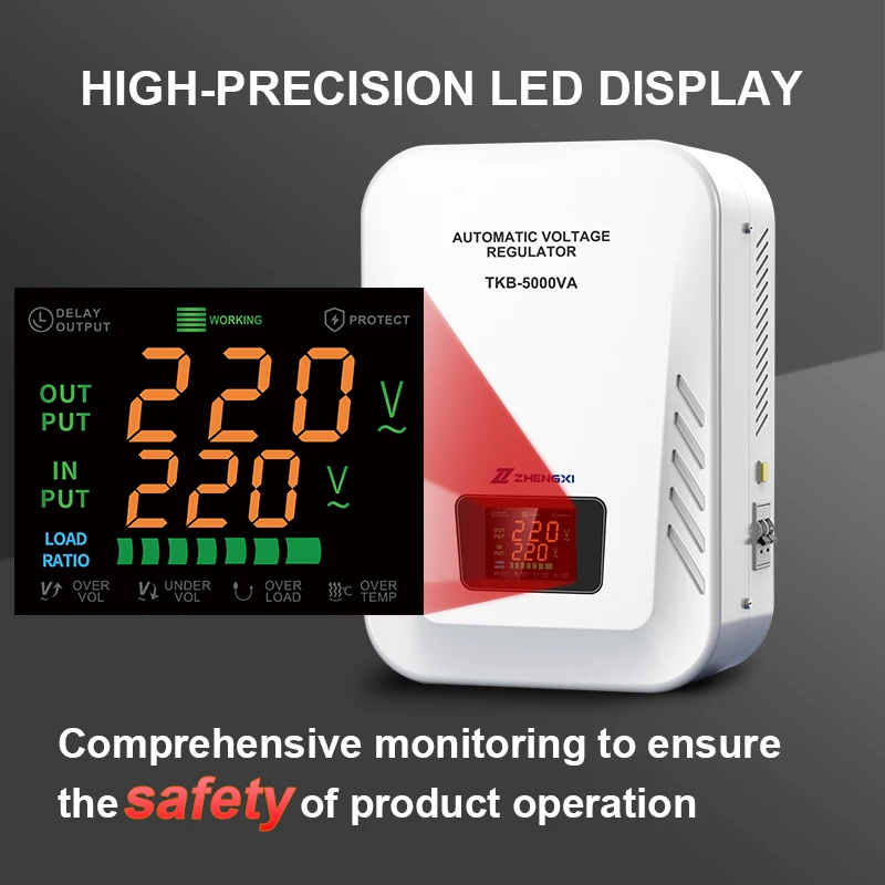 Automatic AC Voltage Regulators Stabilizers 3000VA 5000VA Power Wall Mount 220V Air Conditioner Stabilizers LCD Display SVC