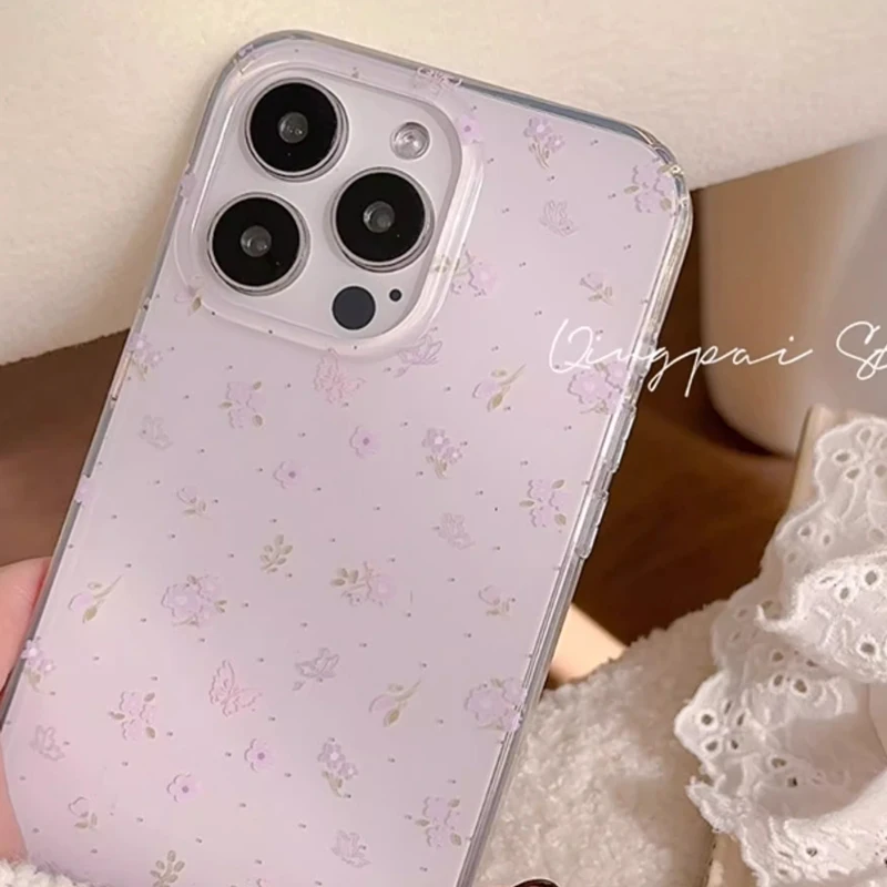 Ins koreanische lila Blumen sanfte Heilung kreative süße Handyhülle für iPhone 17 Air 16 15 14 13 12 11 Pro Max Plus Y2K Cover