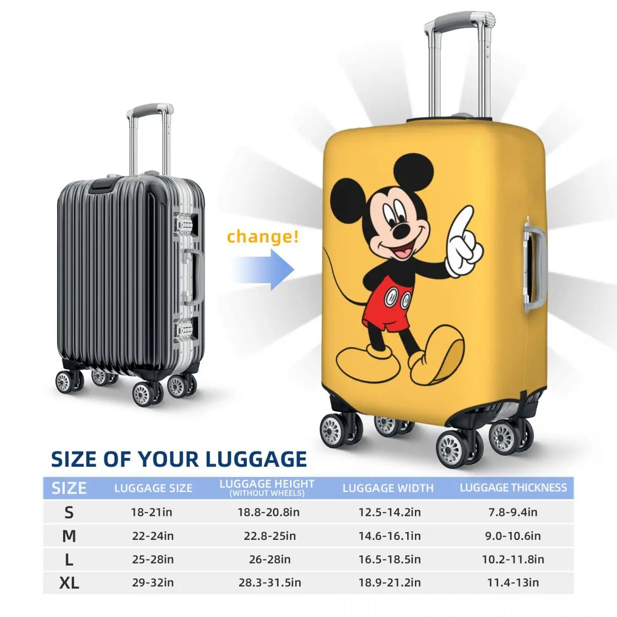 Custom Mickey Mouse Luggage Cover Elastic Travel Suitcase Protective Covers Fits 18-32 Inch