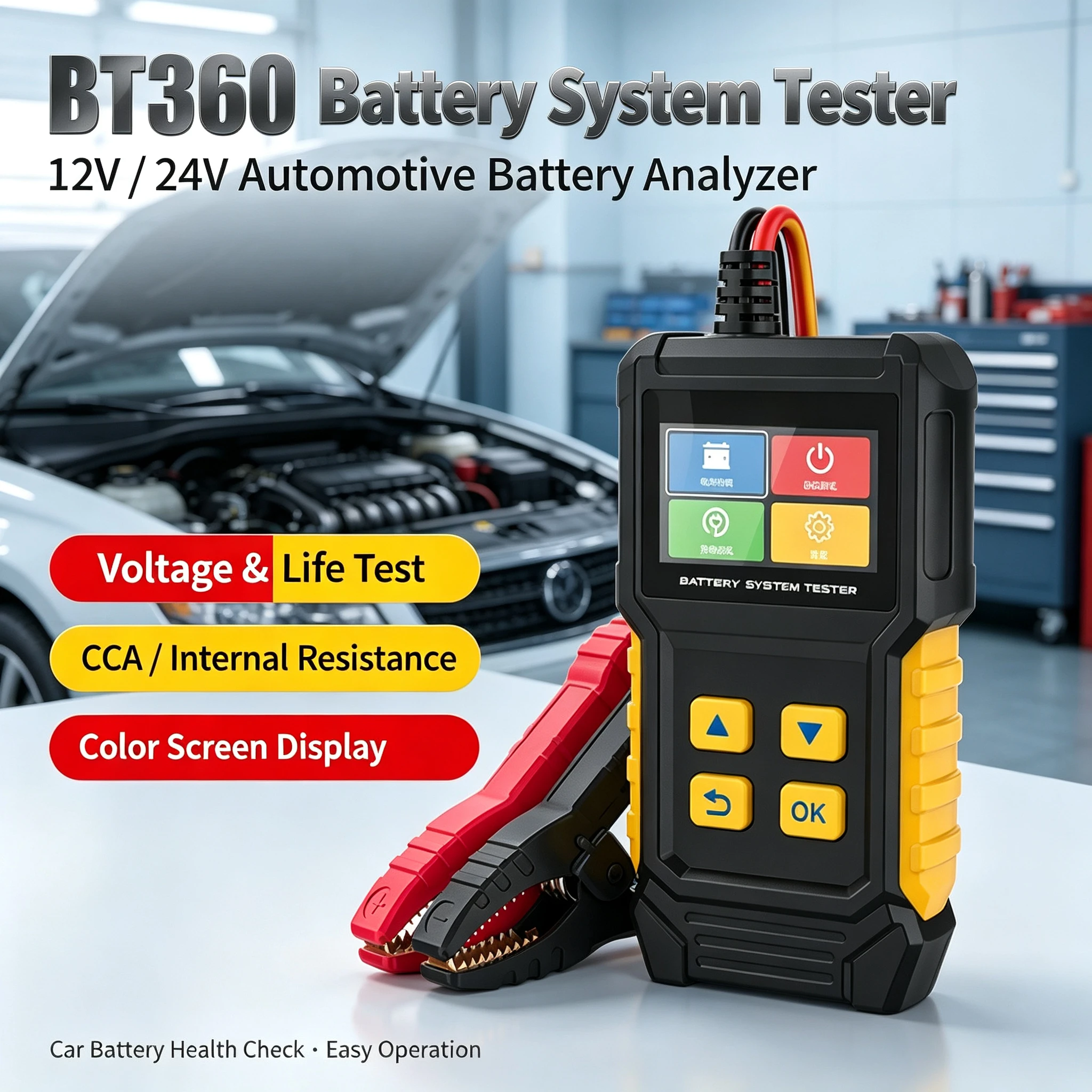 Car Battery Tester 12V 24V Voltage Capacity Life Resistance Analyzer Digital Meter for Auto Vehicle Truck SUV Diagnostic Tool