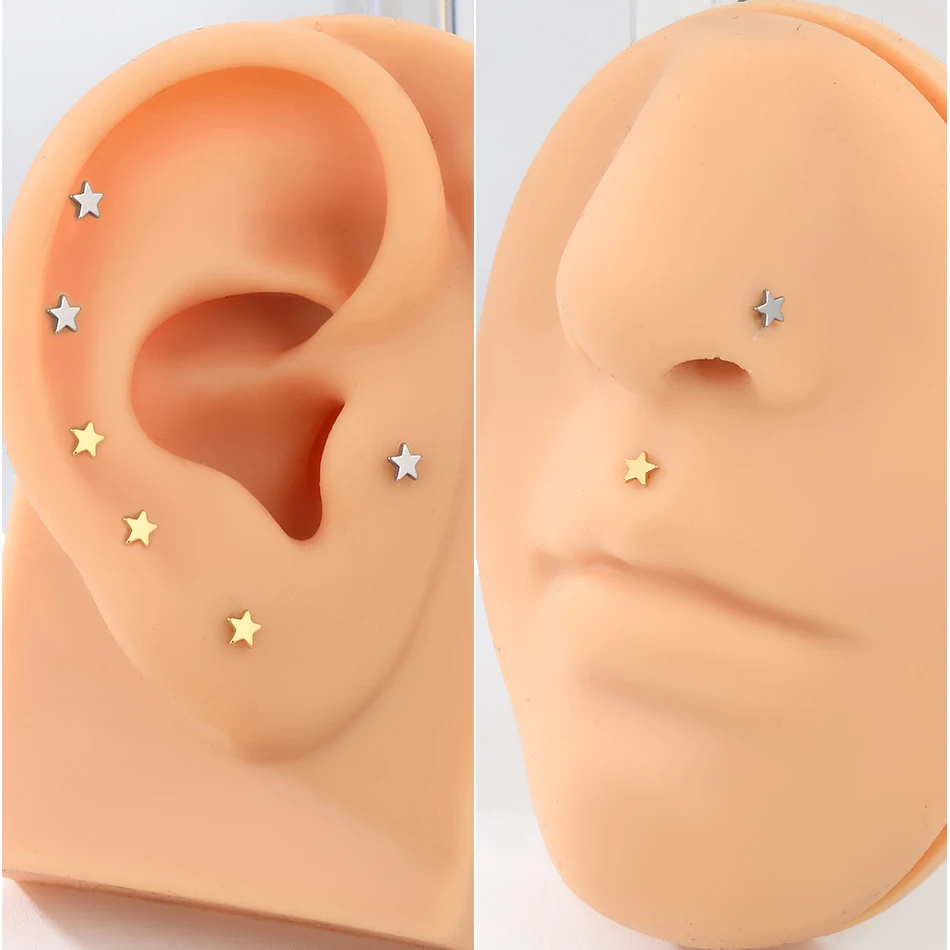 1 Stuk Titanium Interne Draad Labret Flat Star Top Tragus Oorknopjes Kraakbeen Neus Piercing Daith Helix Piercings Sieraden 16G