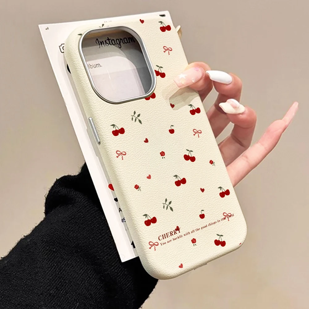 Phone Case For Samsung S25 S24 Ultra S23 S22 Plus FE For Galaxy A55 A56 A54 A57 5G Cute INS Cherry Blossoms CHERRY Print Funda