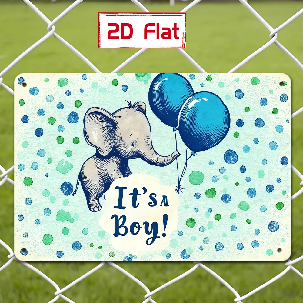 2D/Flat,1pc, Cartoon Elephant Holding a Blue Balloon with the Text 