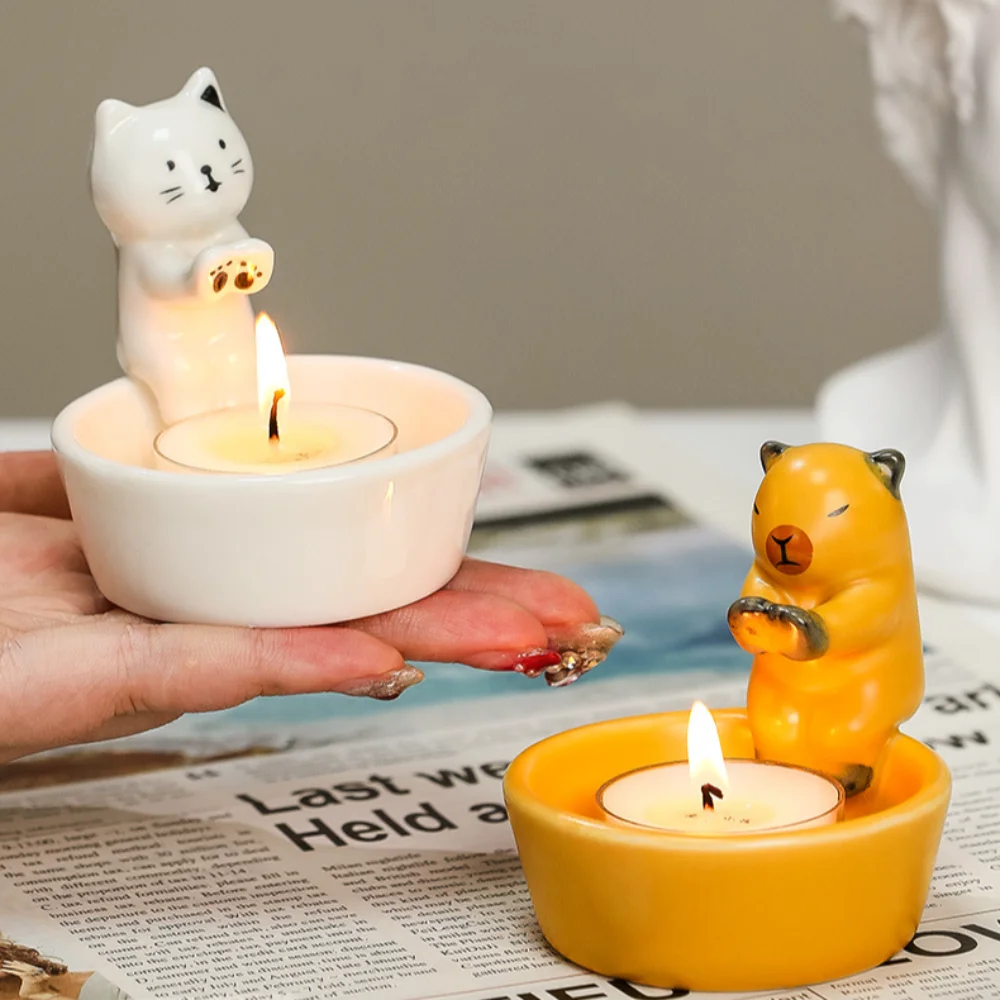 Durable Capybara Candle Holder Ceramics High Tempe Cartoon Candlestick Scented Light Holder Desktop Decorative Ornaments