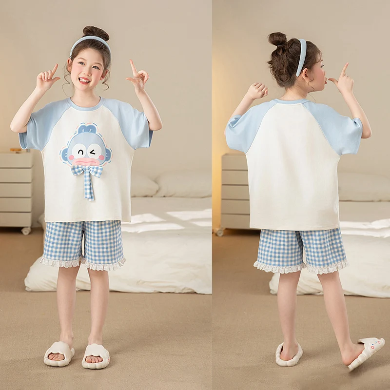 

Детские пижамы из чистого хлопка с милым рисунком Sanrio Hangyodon My Melody Cinnamoroll, летний домашний костюм с короткими рукавами для девочек