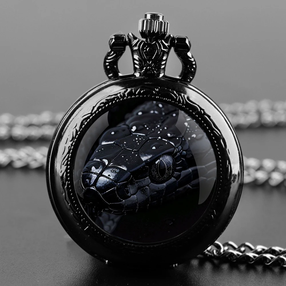 Snake Design Glass Dome Quartz Pocket Watch With Durable Chain Arabic Numeral Dial For Men And Women Creative Gifts