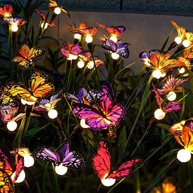 Luz LED Solar impermeable para exteriores, luces de paisaje de energía Solar, mariposa, luces de césped, lámpara de decoración de jardín, 6-10LED