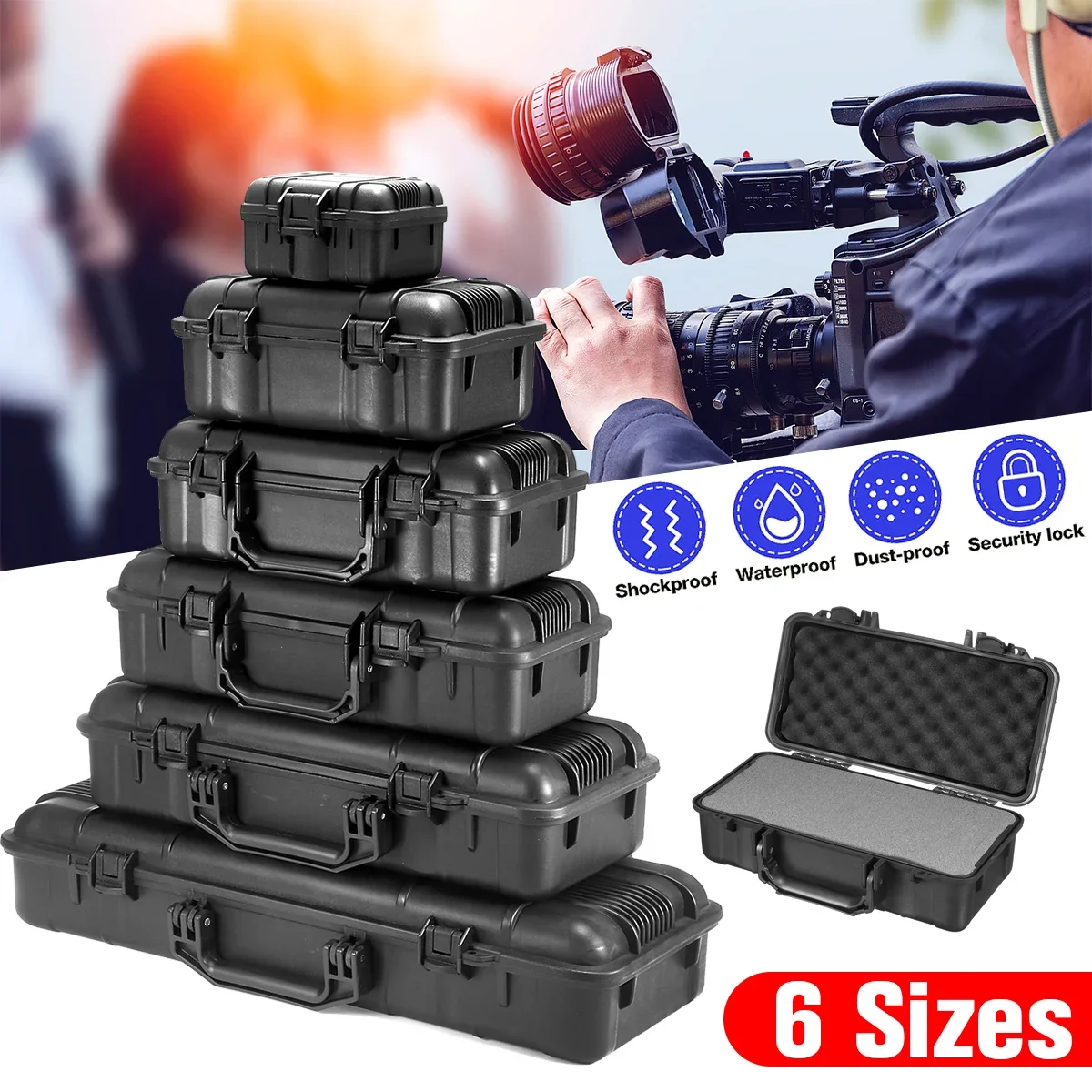 6 Sizes Black Hard Shell PP Carrying Case Portable Waterproof Impactproof Shockproof Tool Holder Sponge Box