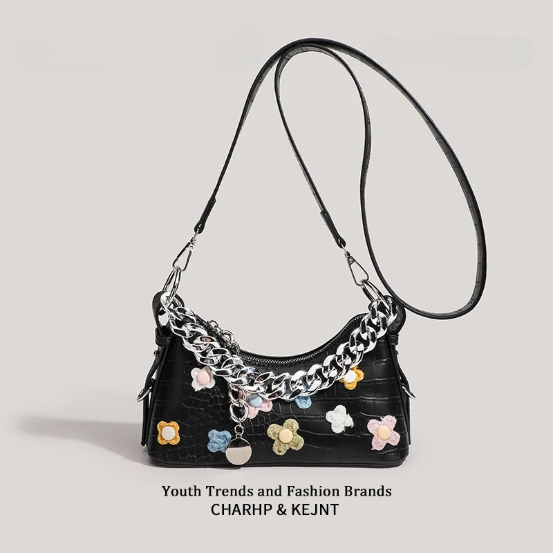 

Pure and Handbags Floral French Stick Handbags Soft Leatther Women Underarm Bags Casual Commute Armpit Shoulder Crossbody Bag
