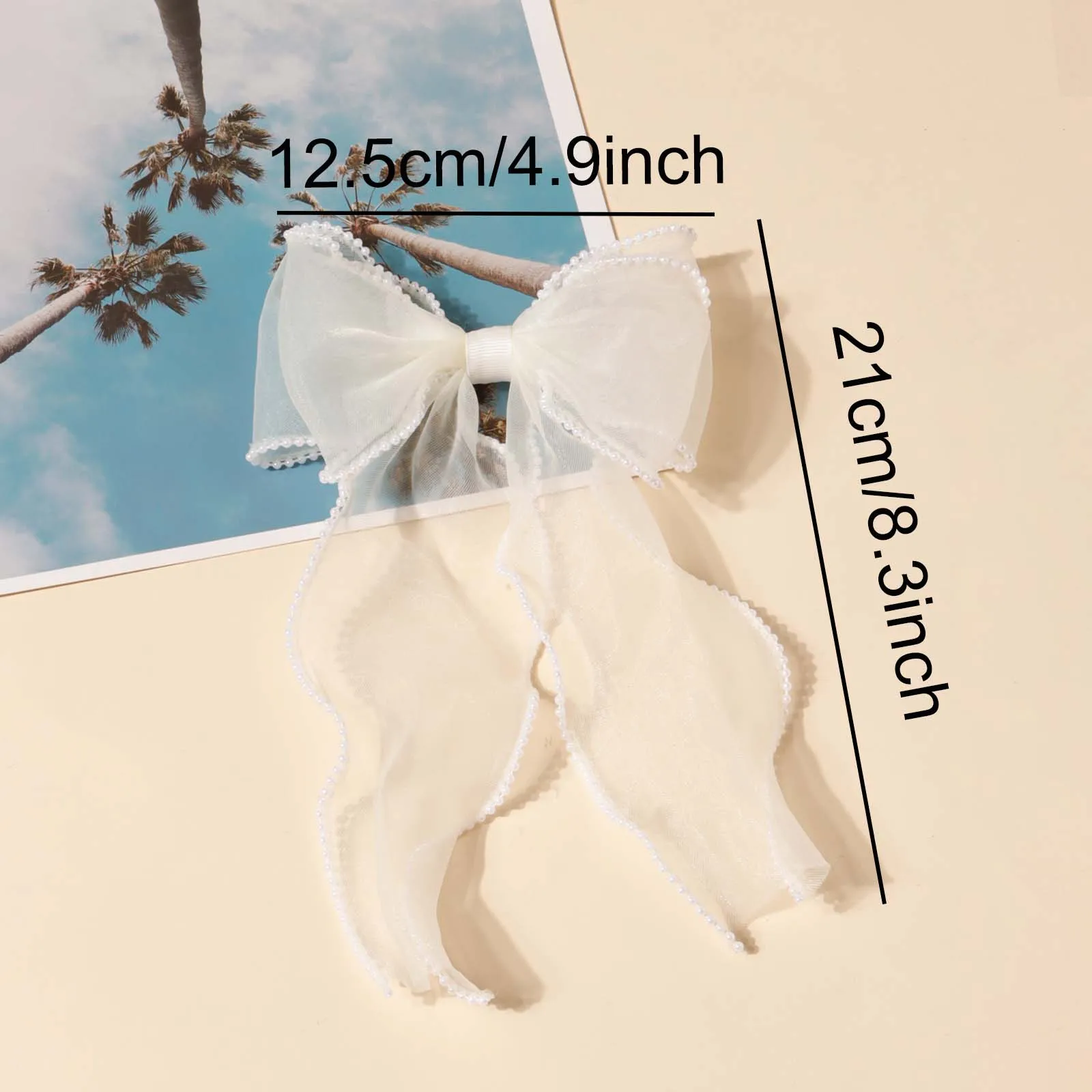 New Style Beige Lace Pearl Decor Bow Hair Clip Girl Wedding Party Decor Fashion Barrette Teenager Photograph Wear Hair Accessory
