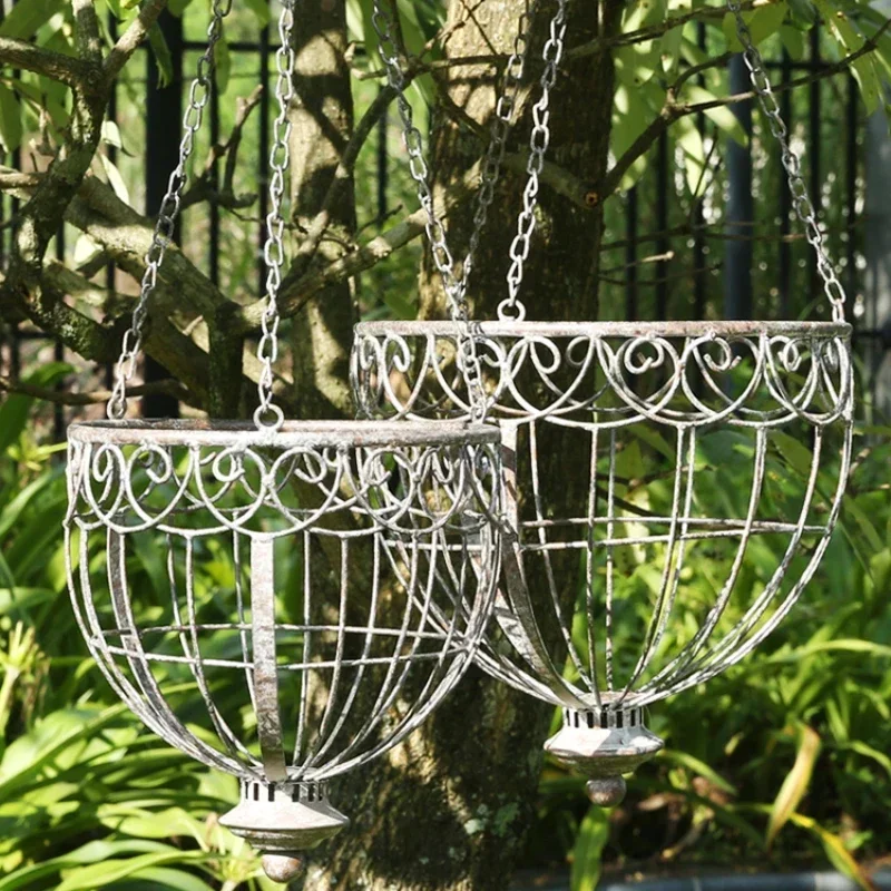Ironwork Hanging Basket Retro Style Ironwork Suspension Flower Pot Home Furnishings Courtyard Planters Decorate Garden Supplies