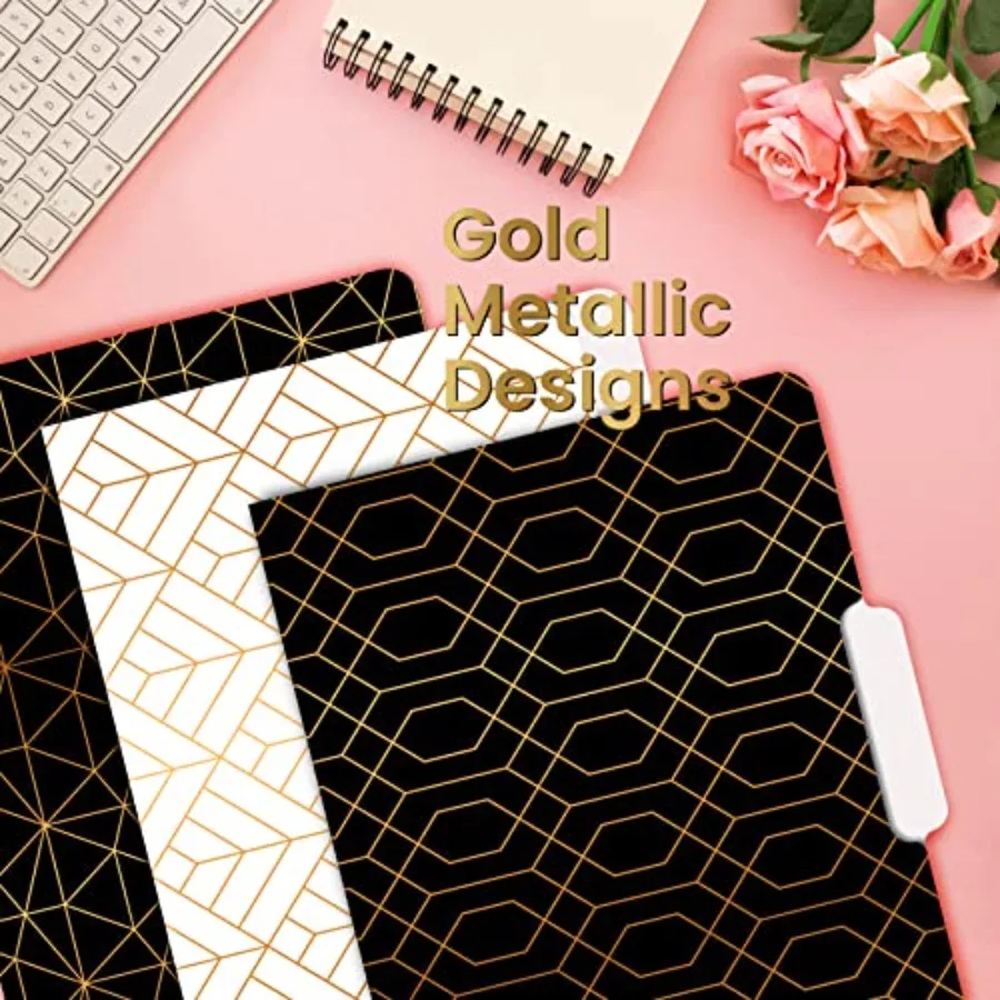 Mejore su espacio de trabajo con elegantes carpetas de archivos decorativas: paquete de 24 tamaños de letras 9,5 x 11,5 Stock pesado 1/3 pestañas cortadas 8 Un