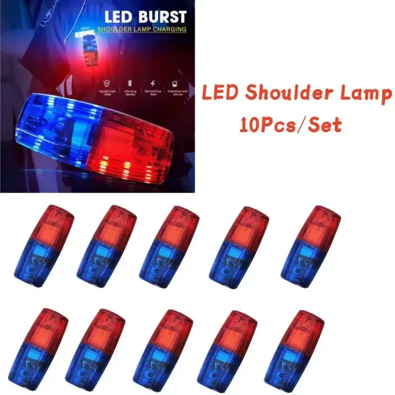 10Pcs/Set Red Blue LED Shoulder Warning Light Police Shoulder Clip Light Sanitation Worker Patrol Alarm Flash Signal Strobe Lamp