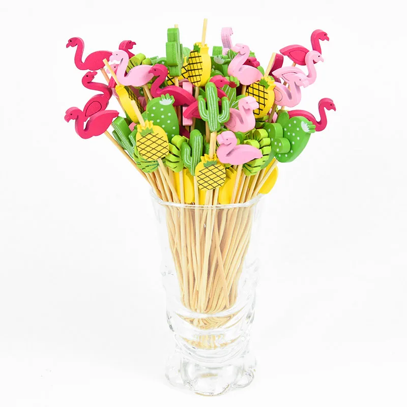 100PCS Cactus Flamingo Fruit Picks Buffet Cupcake Fruit Fork Cocktail Toothpick for Summer Hawaiian Party Wedding Birthday Decor view 5