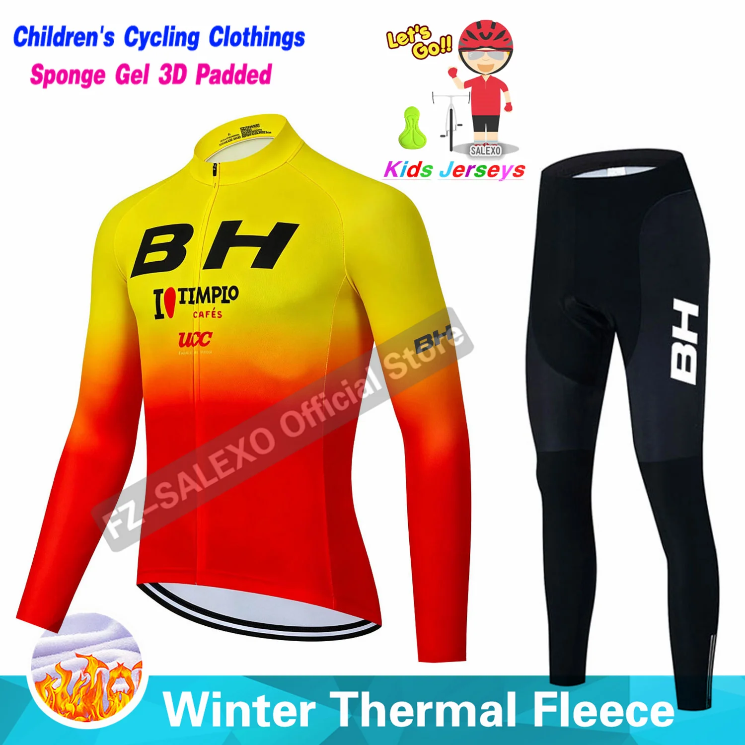 BH 2027 Children's Winter Cycling Jersey Suit Thermal Fleece Boys Cycling Clothing Kids Riding Long Sleeve Suit Roupa Ciclismo view 2
