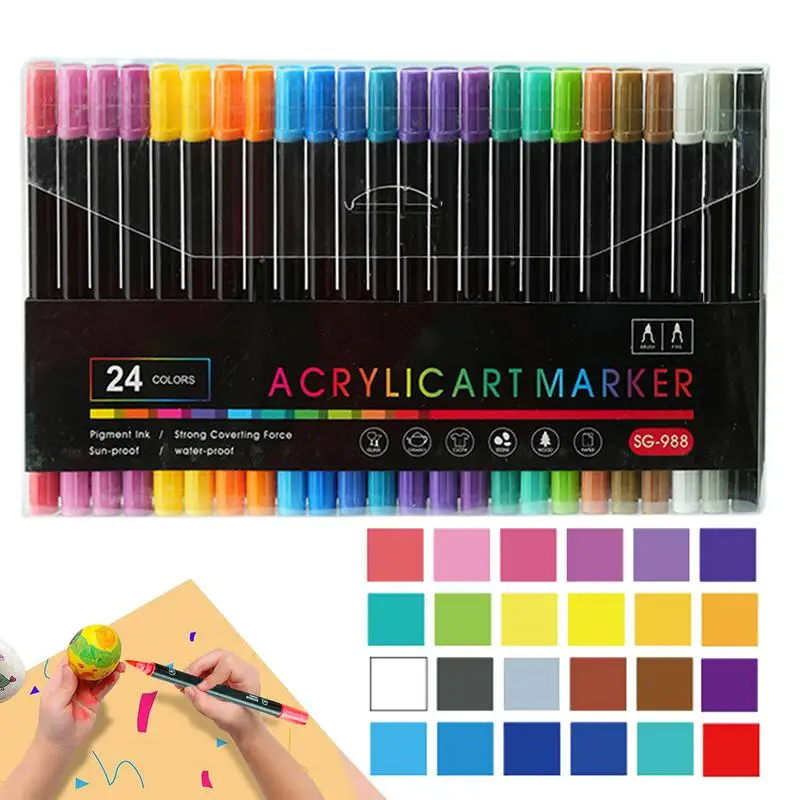 

Paint Markers Double-Head Paint Pens Acrylic Markers 24/36 Colors Stationery Art Supplies Drawing Highlighter For Rock Glass