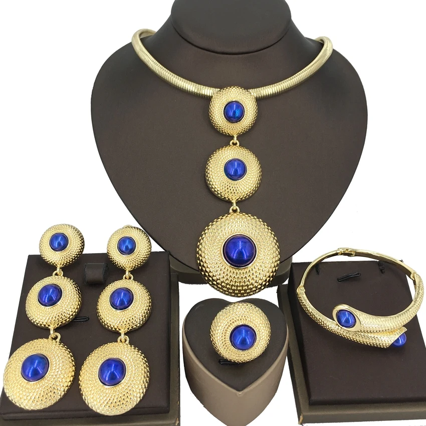 Necklace For Women Dubai Gold Plated Jewelry Set Luxury Jewelry Original Ring BraceletWedding Banquet Costumes Free Shipping