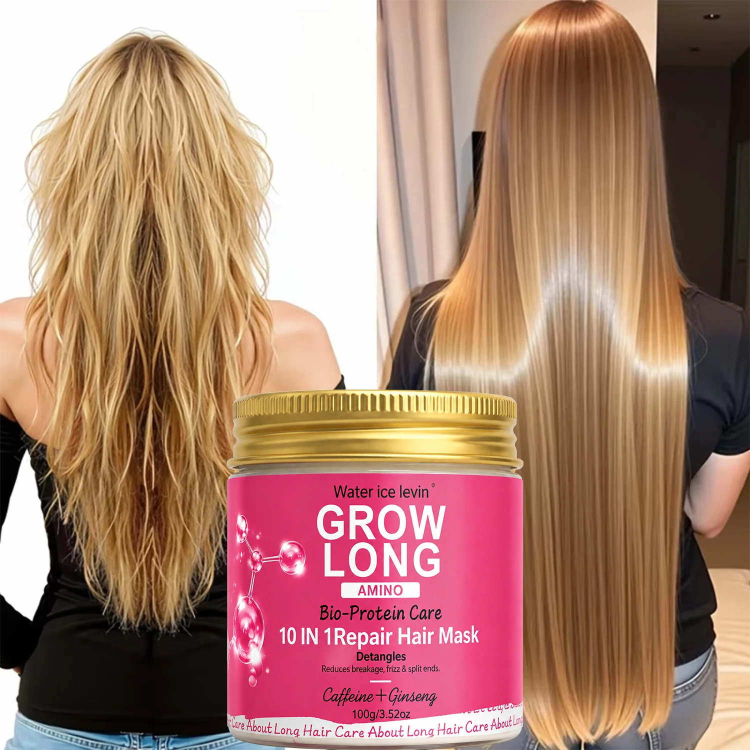 Water ice levin Amino Leave-in Hair Mask, Detangling Hair Care, Minimize Breakage & Frizz, 100g