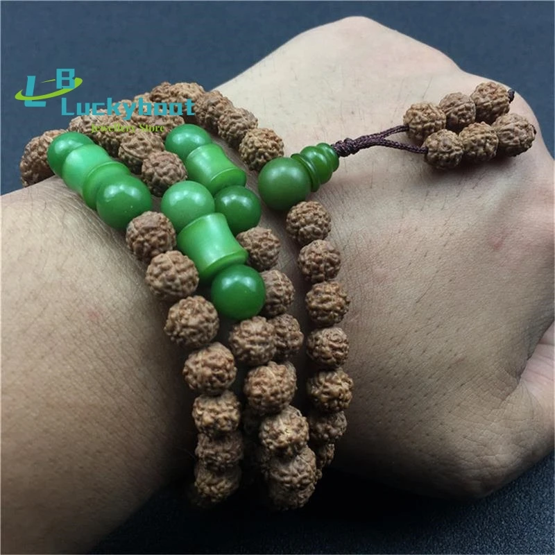 Selected 8mm Natural 5-petal Rudraksha Bracelet Buddhist 108 Prayer Beads Mala Bracelets or Long Necklace for Men Women Dropship