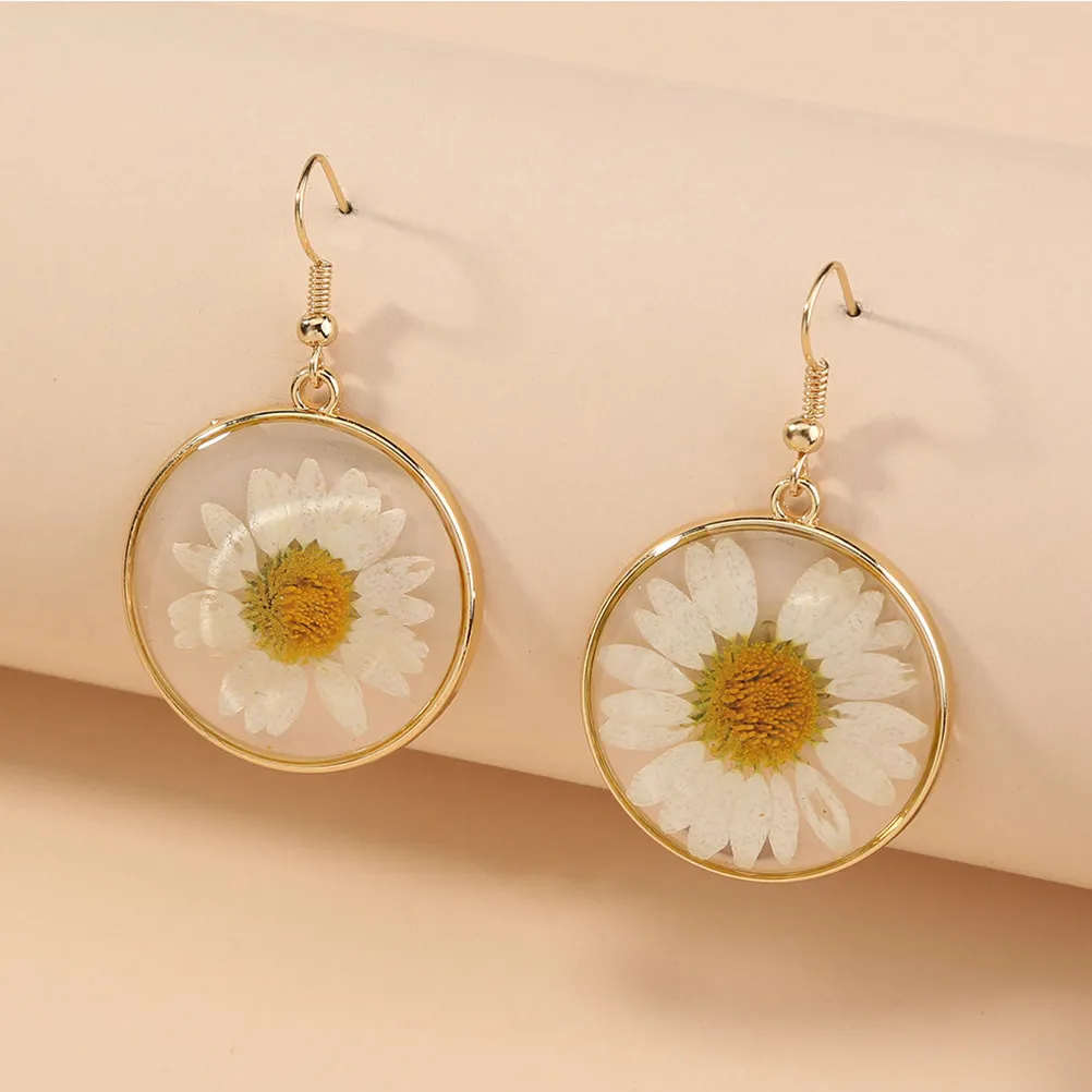 1Pair Sunflower Pressed Flower Earrings Dried Flower Ear Dangle High Grade Material Fade Resistant Lightweight Elegant Jewelry