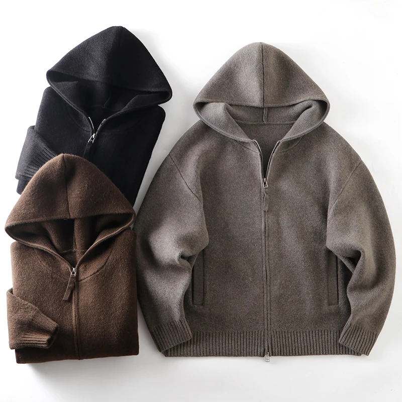 

Heavyweight Thiened Retro Lazy Sle Hooded Open Cardigan Men's Casual Layering Jaet Sweater Trendy Long Sve Warm Brea...