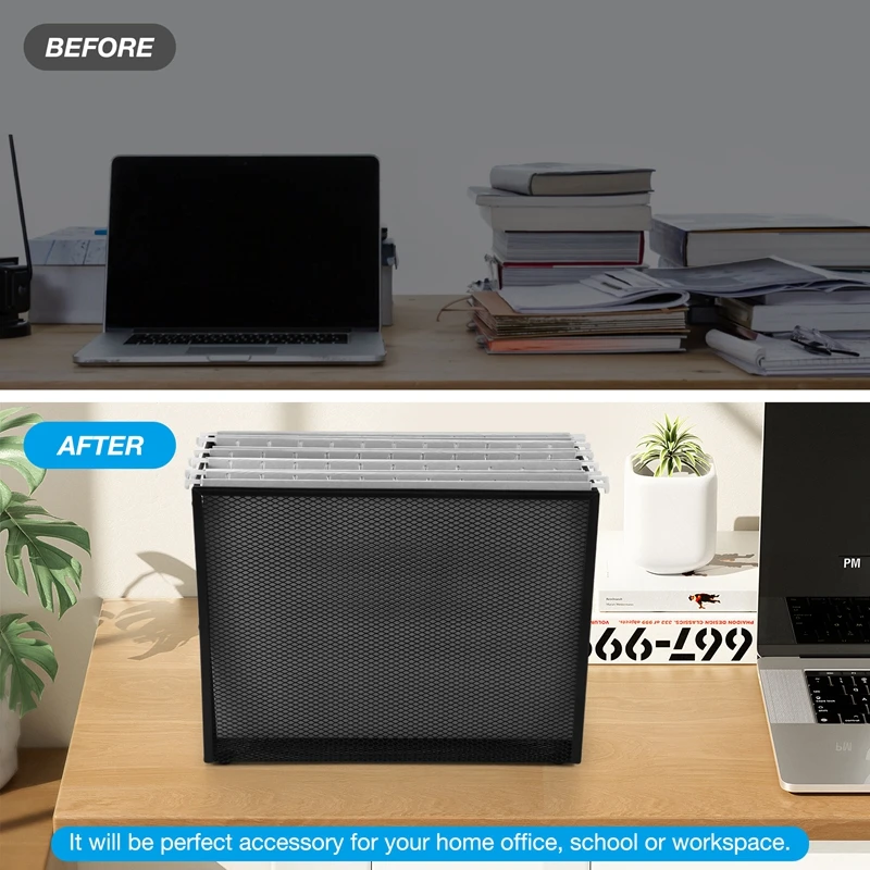 Hanging File Organizer Filing Box,Metal Mesh File Crate Desk Organizer Magazine Holder With 5 Hanging Folders Included
