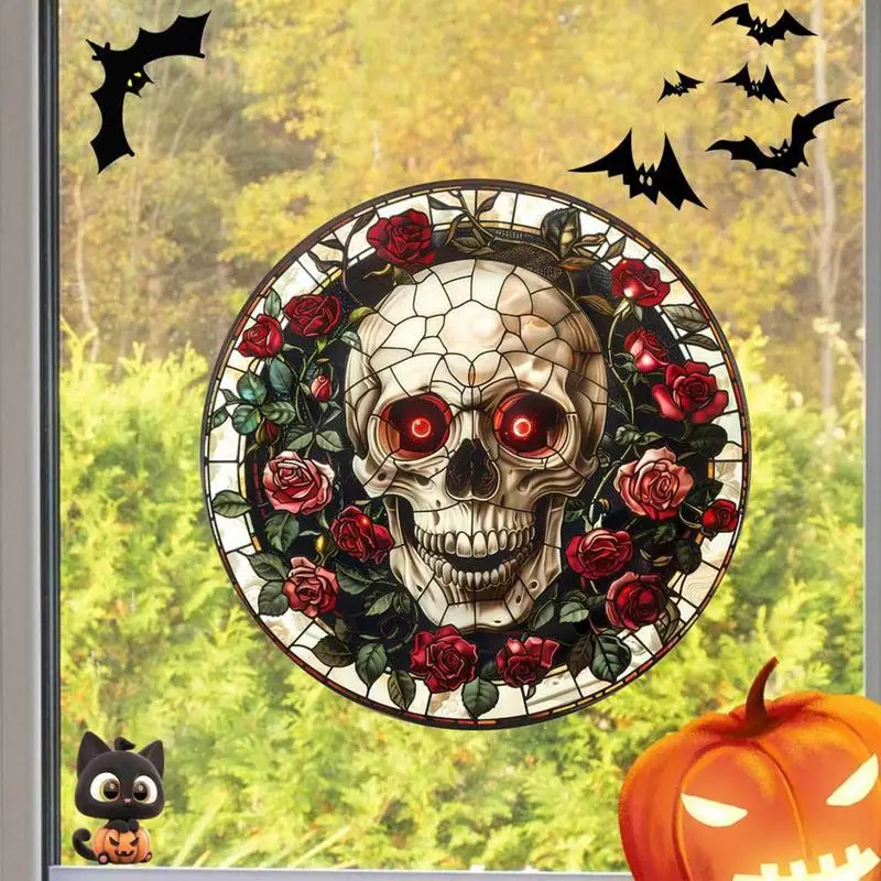 Skeleton Window Stickers Reusable Scary Halloween Window Clings Waterproof Decal Electrostatic Application For Bathroom Door