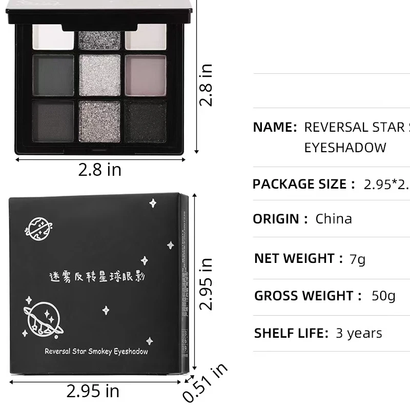 9 Colors Eye Shadow Palette Dark Black Grey Silvery Color Shimmer Matte Finish Smokey Style Stage Party Performance Makeup