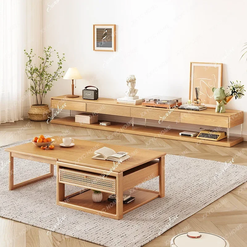

Household small apartment modern simple living room acrylic solid wood suspended TV cabinet