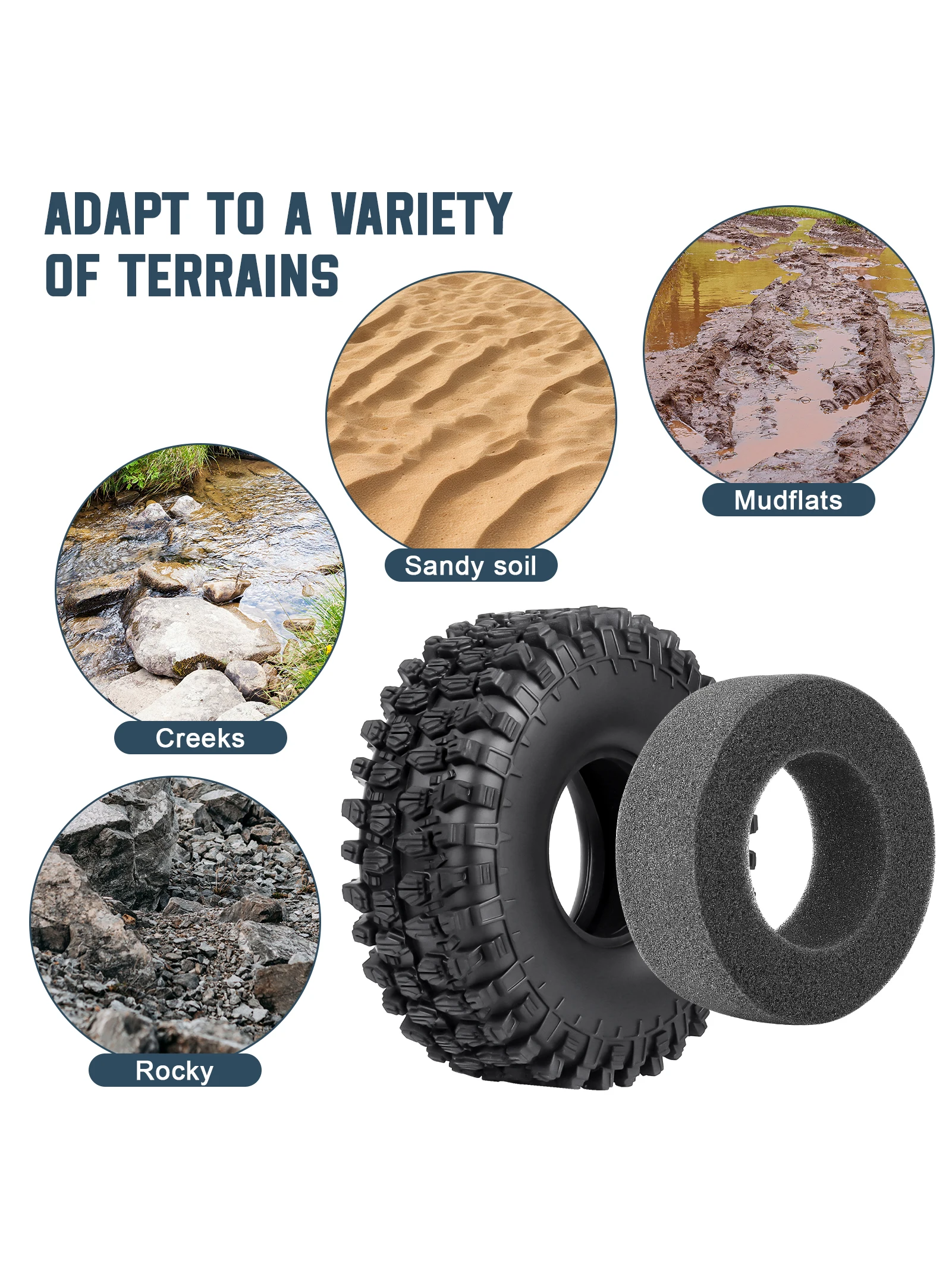 Hobbypark 4pcs-pack 1.9inch Rubber Tyres for 1/10 RC Crawler Axial Traxxas RC4WD RC with Foam Insert