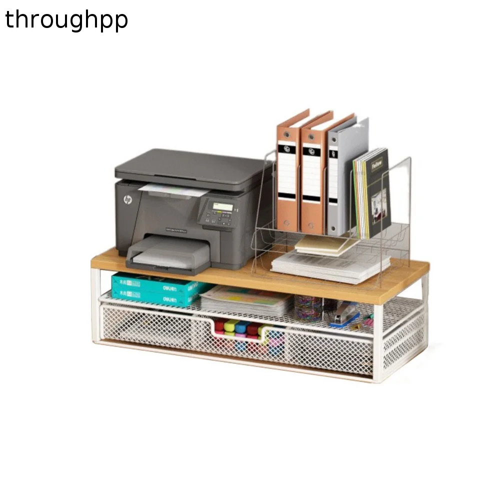 2-Tier Design Computer Monitor Stand With Drawer Rust-proof Laptop Computer Storage Shelf Large Load Bearing Metal Mesh
