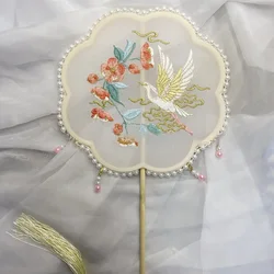 Antique Palace Fan Embroidered Embroidered Long Short Handle Childrens Adult Fan Hanfu Qipao Dance Show Photo Round FanNew Style