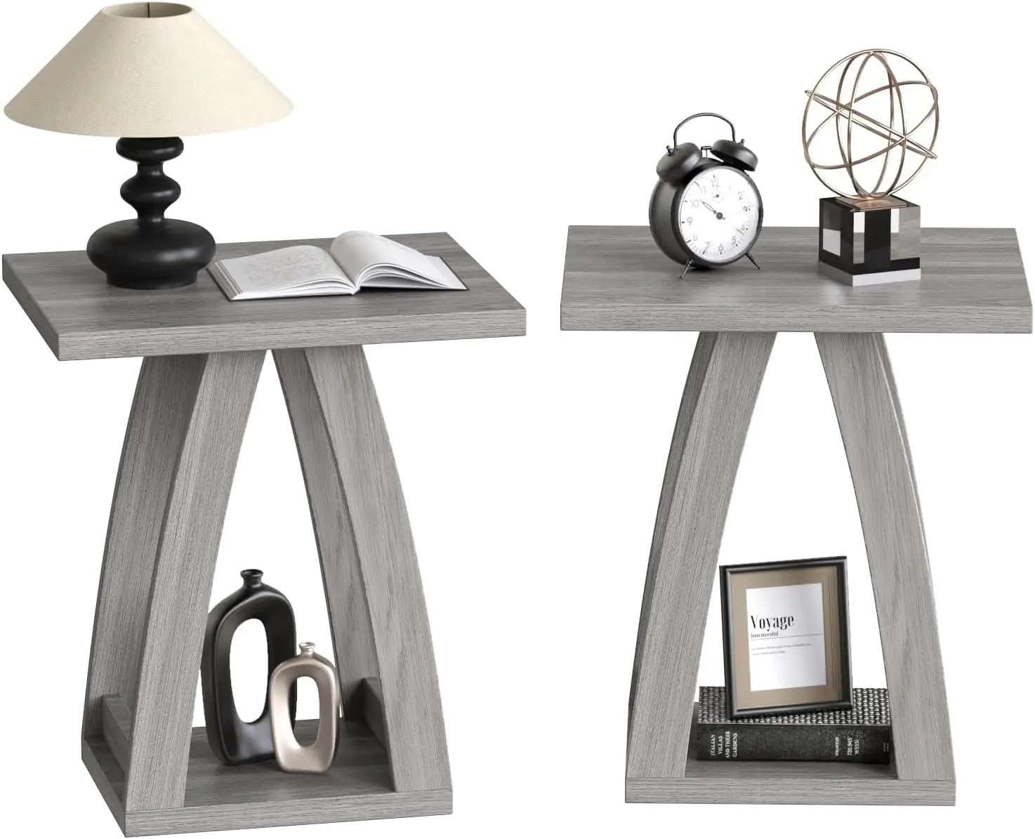 

Modern Grey End Table Set of 2, Multifunctional Side Table with Shelf for Living Room and Bedroom