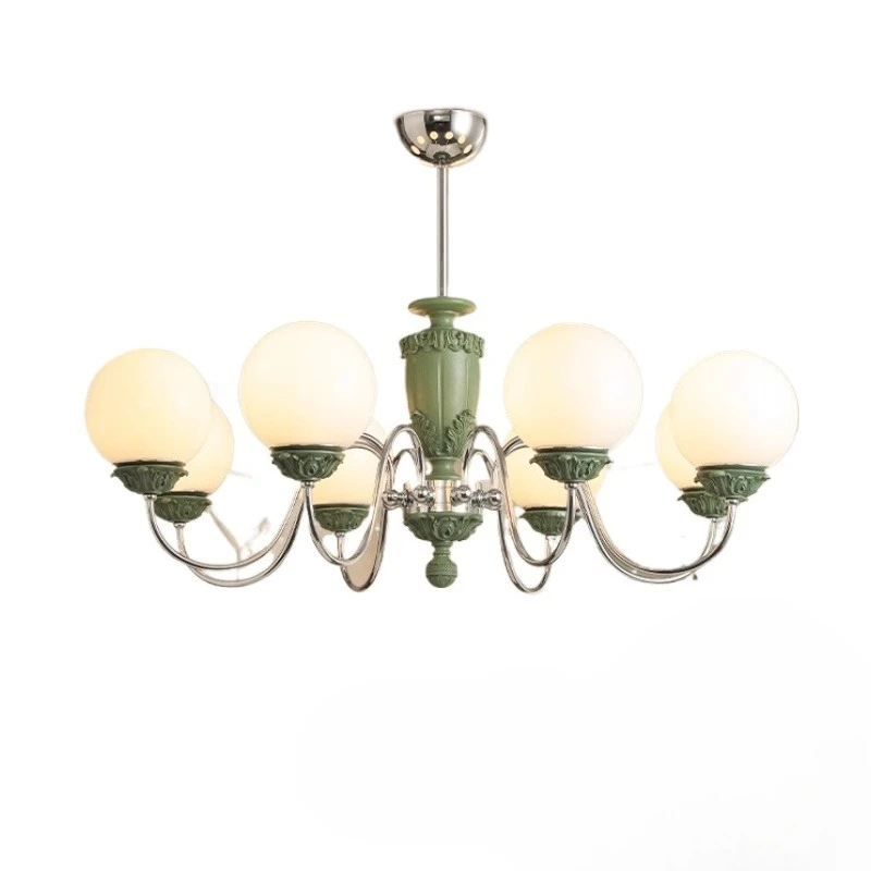 الفرنسية الرعوية الأبيض/الأخضر الحديد الفن الراتنج الثريات LED E27 كرة زجاجية قلادة ضوء غرفة المعيشة غرفة نوم مطعم فندق بار