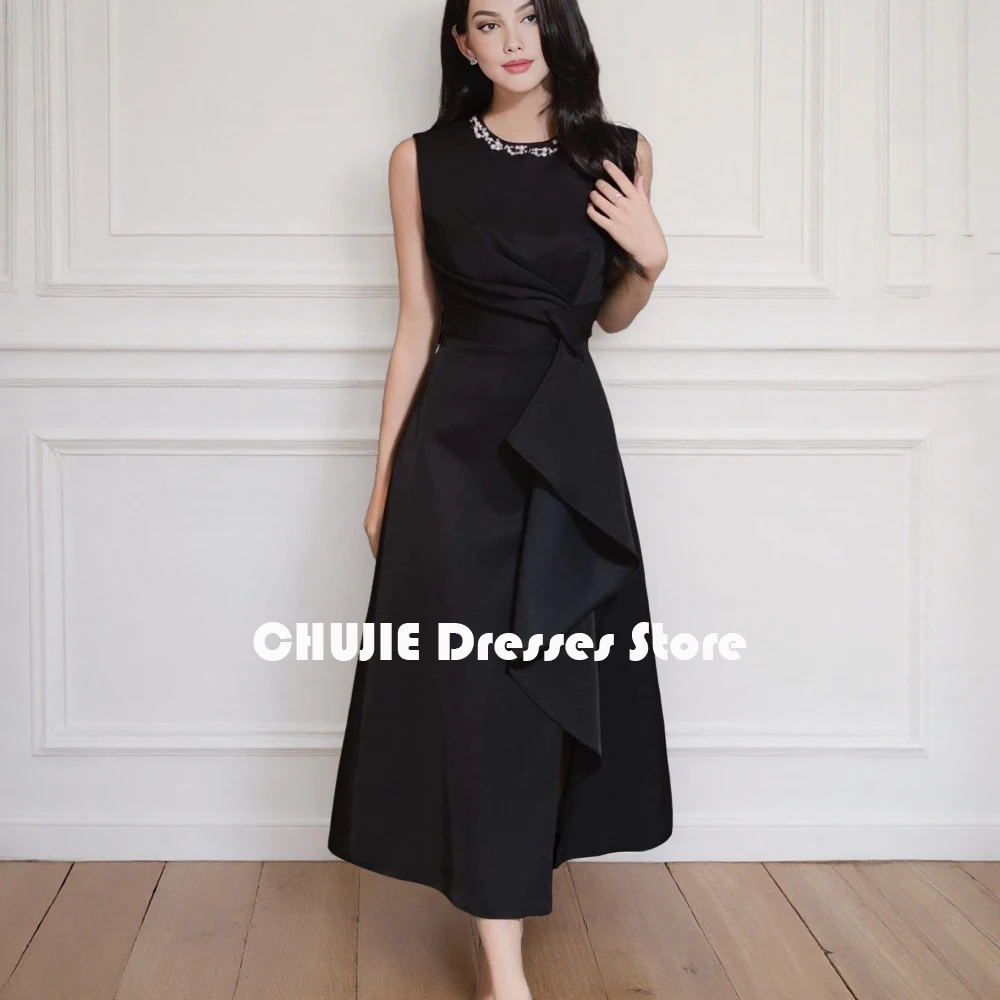 

Black Tea Length Mother of The Bride Dresses For Woman With Sequins Prom Ball Gown Customized Formal Wedding Party Evening Dress