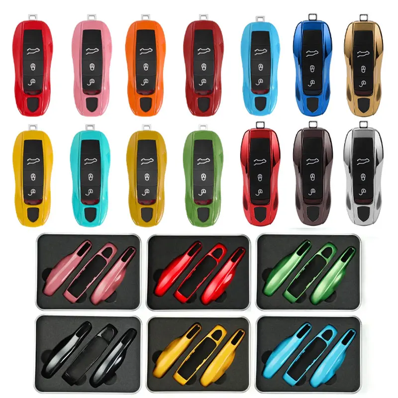 Car Smart Remote Key Case Fob Covers Set Shell For Porsche Panamera Spyder Carrera Macan Boxster Cayman Cayenne 911 970 981 991