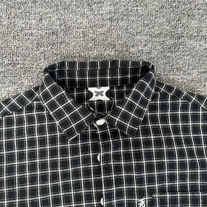 

Mertra Black White Plaid Oversized Shirts Men Women 1:1 High Quality Pure Cotton Casual T-Shirts